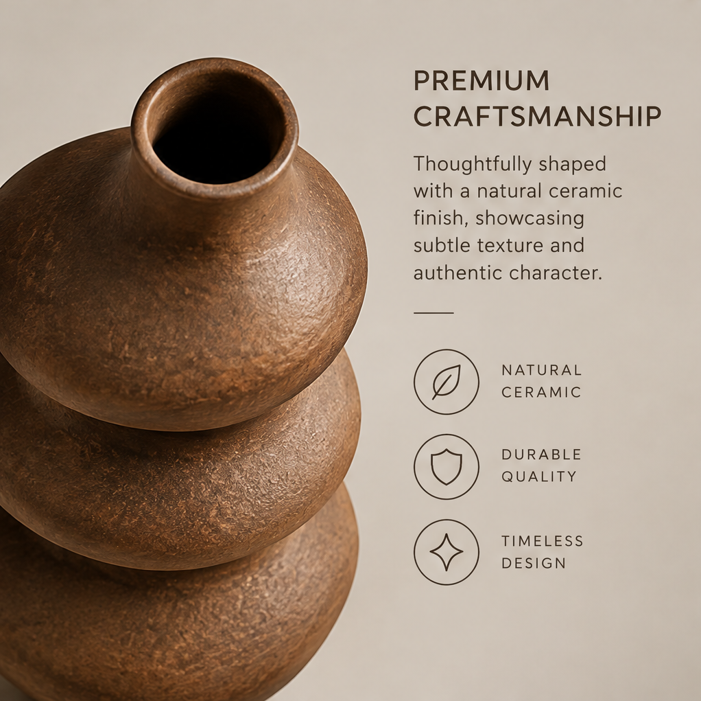 Unique sculptural form full product view of earthy brown ripple vase showing artful curves that create a striking focal point