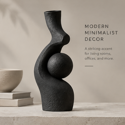 Sculptural design neck detail of the matte black orb vase showing modern aesthetic, unique silhouette, and perfect for home and office icons