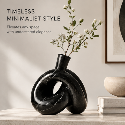 Close-up of the black marble knot vase body showing sculptural design and modern art piece that elevates any space