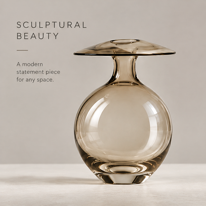 Premium glass close-up of the amber orb vase base showing crystal clear, durable, and timeless icons with high clarity glass