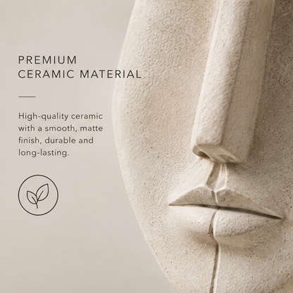 Premium ceramic material close-up of face vase showing smooth matte finish with nose and lip detail, durable and long-lasting