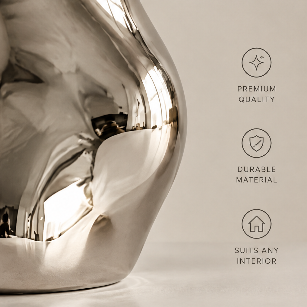 Top-down view of the mirror silver vase opening showing premium craftsmanship, smooth surface, and refined details
