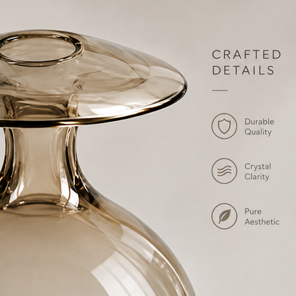 Elegant form view of the amber glass orb vase showing premium glass, smooth finish, and timeless design icons