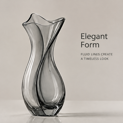 Elegant form full product view of smoke grey glass tulip vase showing fluid lines that create a timeless look