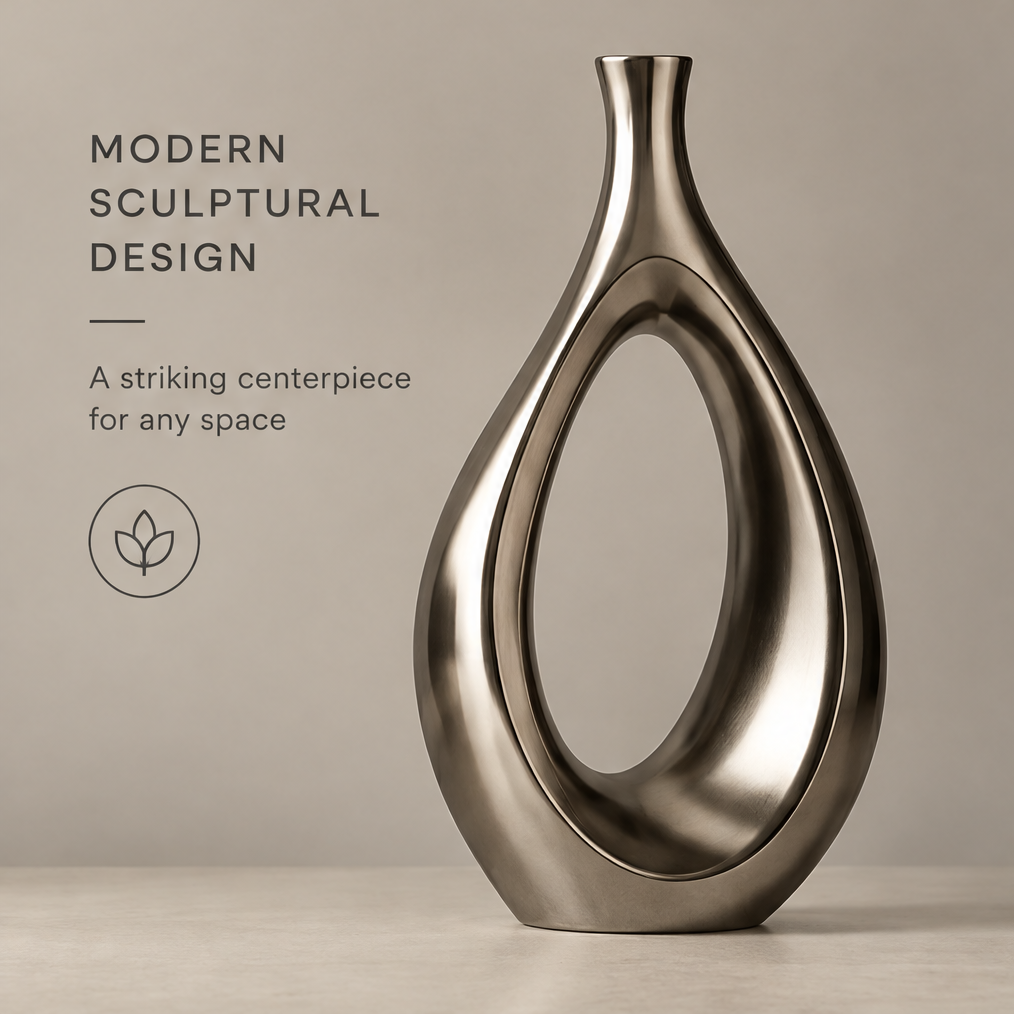 Sculptural hollow vase with white magnolia flowers showing unique artistic design, durable ceramic material, and timeless decor piece icons