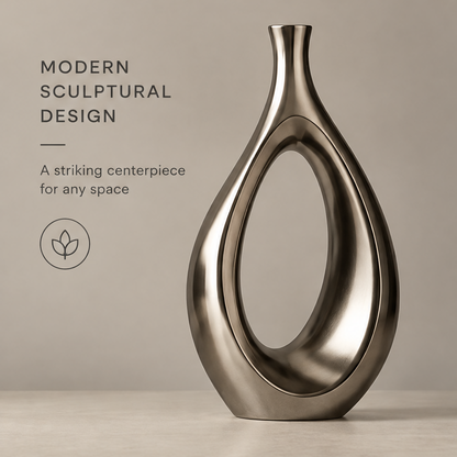 Sculptural hollow vase with white magnolia flowers showing unique artistic design, durable ceramic material, and timeless decor piece icons
