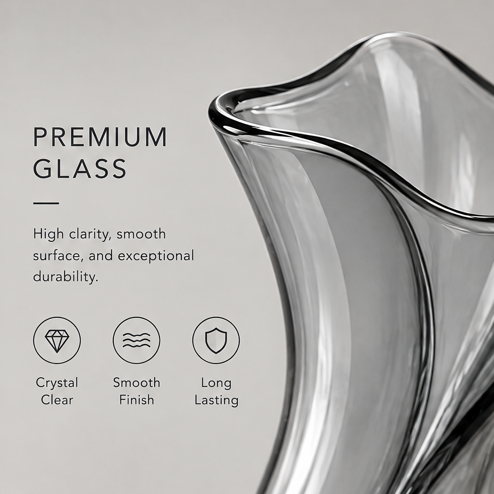 Smoke grey glass tulip vase with white roses on a marble surface in warm natural light showing simple beauty for every space