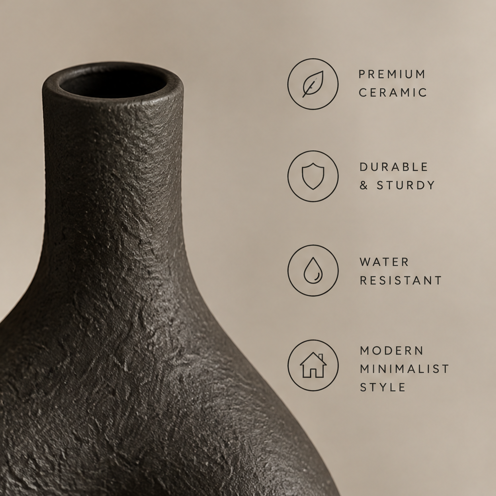 Black sculptural ceramic vase — modern sculpture, a bold statement for modern spaces