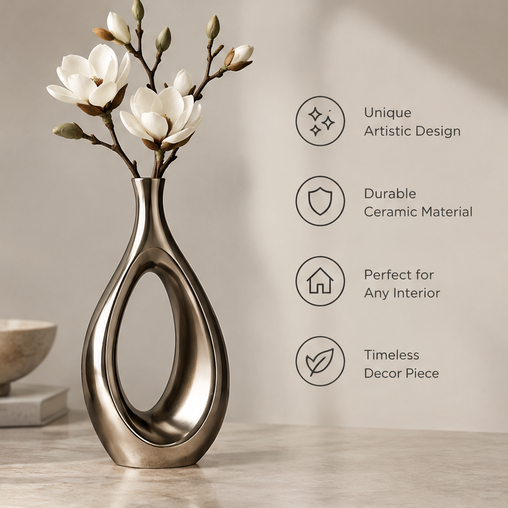 Close-up of vase neck showing premium ceramic craftsmanship with smooth surface and refined finish