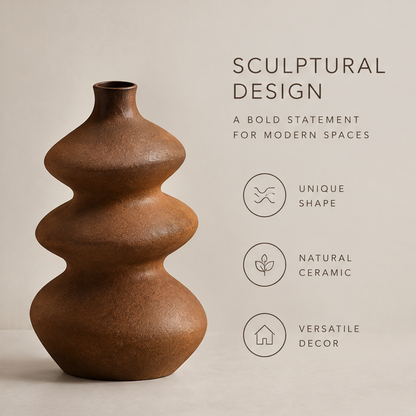 Natural texture close-up of the earthy brown ripple vase neck showing handcrafted look with rich earthy finish