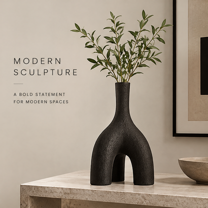 Black sculptural ceramic vase — versatile styling, perfect for fresh flowers or dried stems