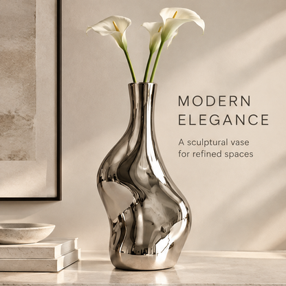 Close-up of vase neck showing premium quality reflective finish, versatile decor use for fresh or dried flowers